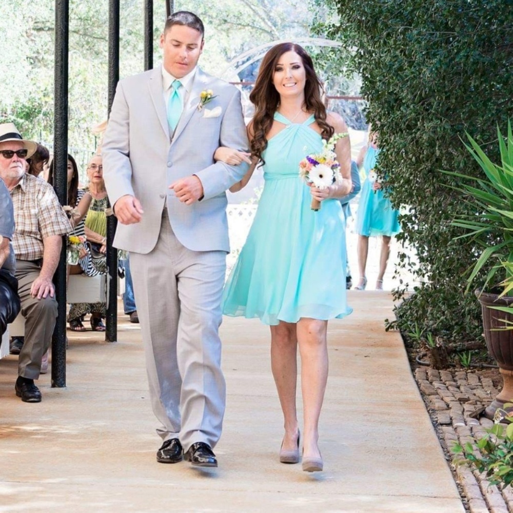 David's Bridal Crinkle Chiffon Dress in Spa